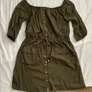 A beautiful army green off the shoulder dress